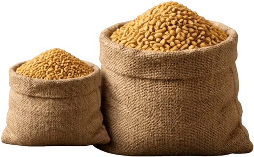 Two burlap sacks of chicken feed